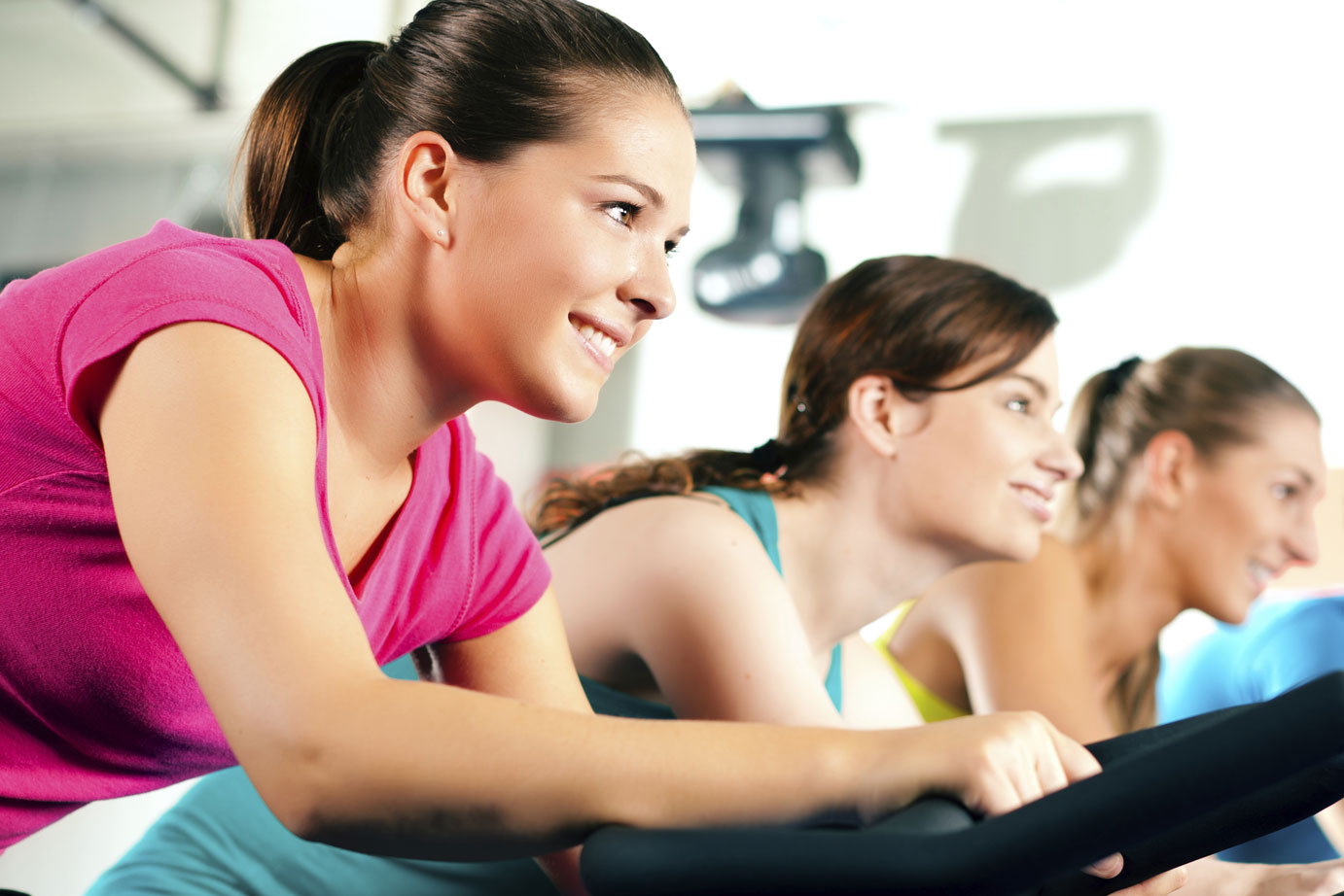 Group of women in cycling class