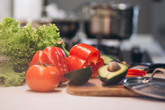 Vegtables cut on kitchen counter